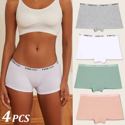 4Pcs Women Cotton Boxers Underwear Seamless Ice Silk Shorts Solid Color Ladies Soft Boyshorts Plus Size Cotton Boxers M/L/XL