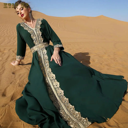 Abaya Marokkanisches Dubai-Kaftan-langes Kleid für muslimische Frauen, Ramadan, Arabisch, Luxus-Stickerei-Spitze, Hochzeitskleid, islamisches Ne