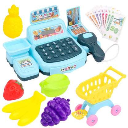 Simulation Cartoon Supermarket Cash Register Toy Home Appliance Series Children Play Home Electric Lighting Sound Register.