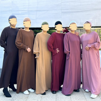 Eid Jersey Solid Modest Under Abaya Dubai 2024 Palestine Women Islamic Clothing Muslim Kaftan Inner Dresses Robe Femme Musulmane.