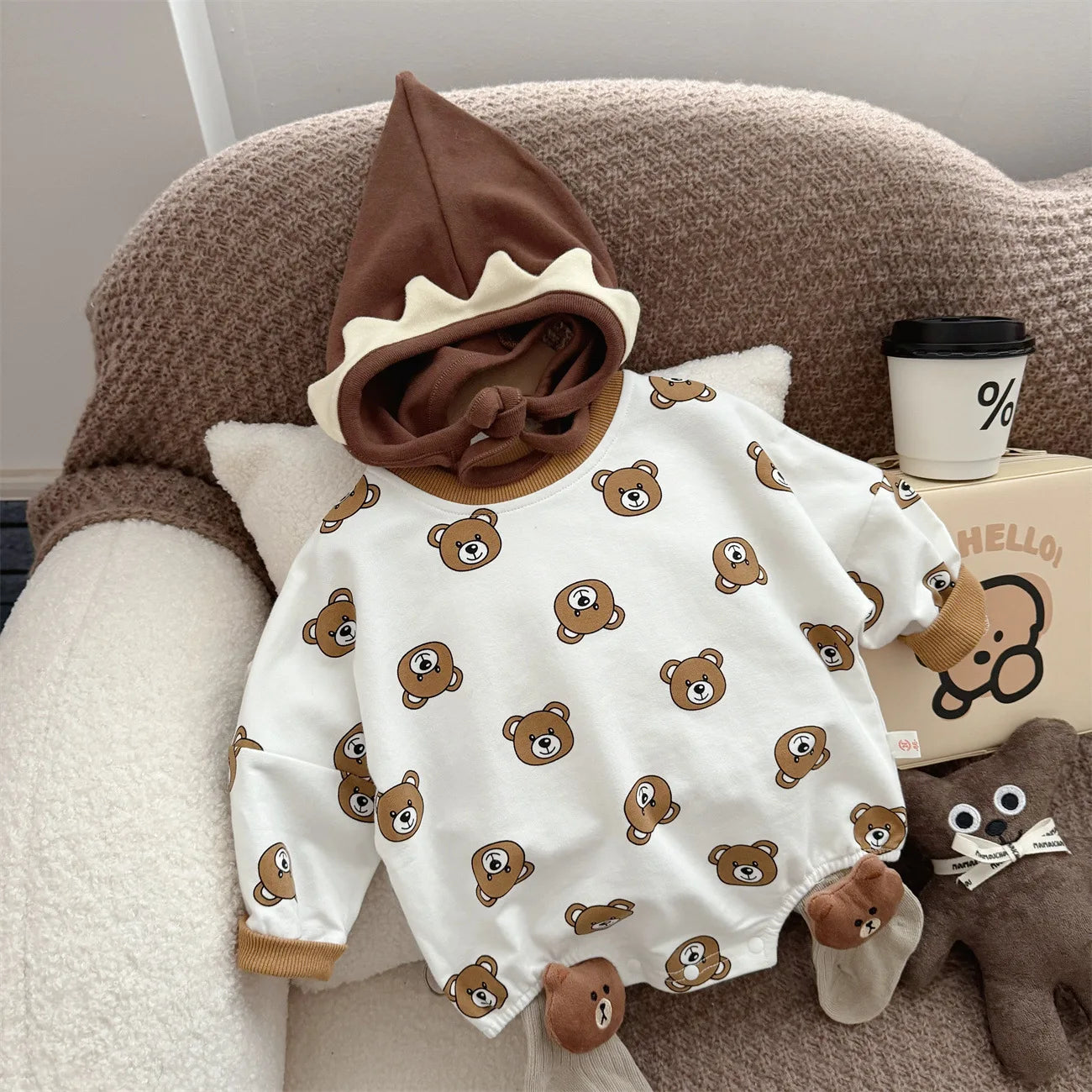 Ins 2024 Frühling Herbst Baby Jungen Bodysuit Baumwolle gestreiften Cartoon gedruckt Langarm Kleinkind Jungen Stram pler Neugeborene Jungen Outfits