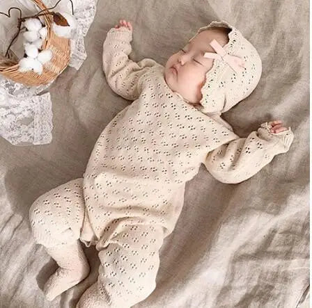 Feste Strick Baumwolle Langarm Einem stück Outfit Kleinkind Baby Jungen Mädchen Romper Frühling Herbst Neugeborenen Baby Mädchen Overall