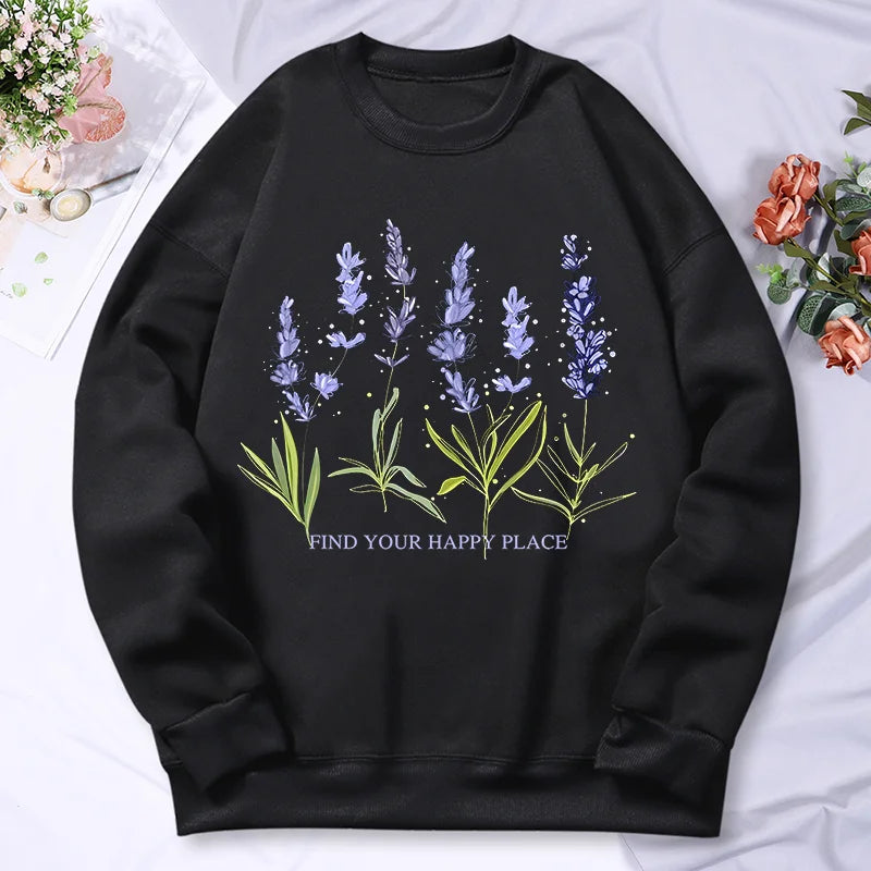 Beautiful Of Lavender Printing Women Hoodie Street Fleece Hoody Crew Neck Autumn Sweatshirt Hip Hop Oversize Clothing Female.