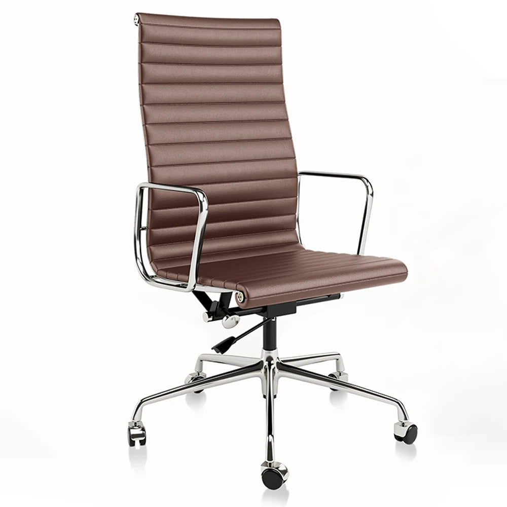 Weiße Drehstühle aus echtem Leder mit mittlerer Rückenlehne, ergonomischer Bürostuhl, verstellbarer drehbarer Gaming-Stuhl aus Leder, gerippter Bürostuhl