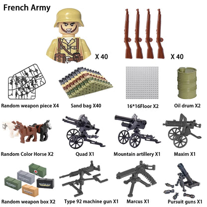 WWII Infantry Military Soldier War National Army Mini Gun Weapon Models Building Blocks Building Blocks Toys for Kids