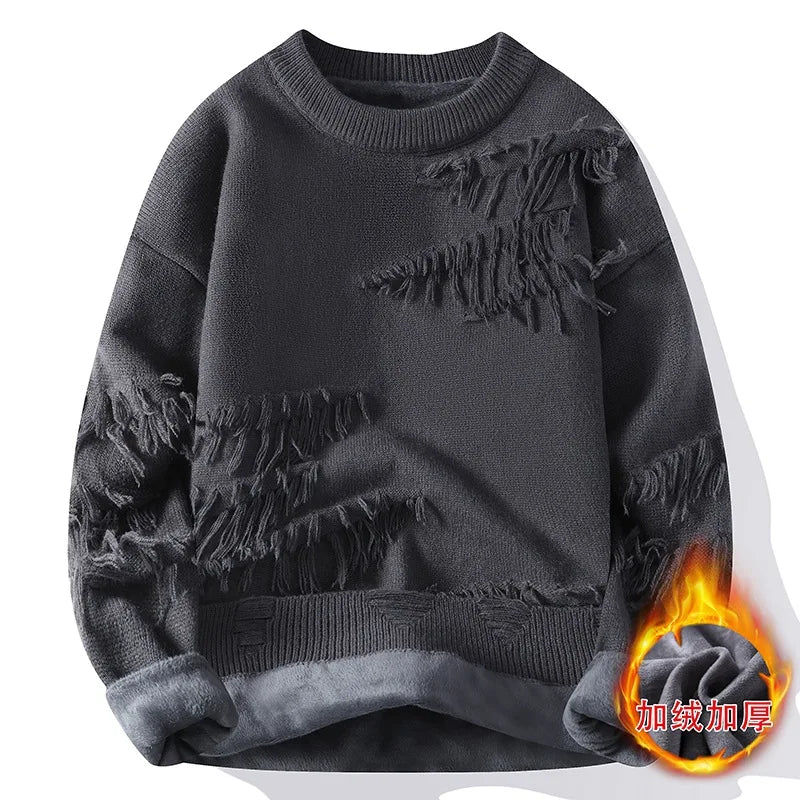 New Fashion Men Streetwear Knitted Sweaters Man Outwear Loose Casual O-neck Pullovers Sweaters Male Fleece Winter Clothing 4XL