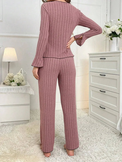 Autumn Winter Warm Pajamas Set for Woman Sleepwear Lapel Bow Fashion Sexy Long Sleeve Tops and Trousers Home Suit.