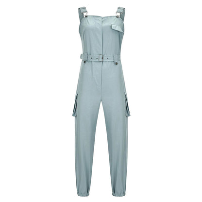Fashion Womens Jumpsuit Casual Rompers with waist Belt Back Zipper Pockets Camisole Overalls for Daily Wear Office Work Vacation.