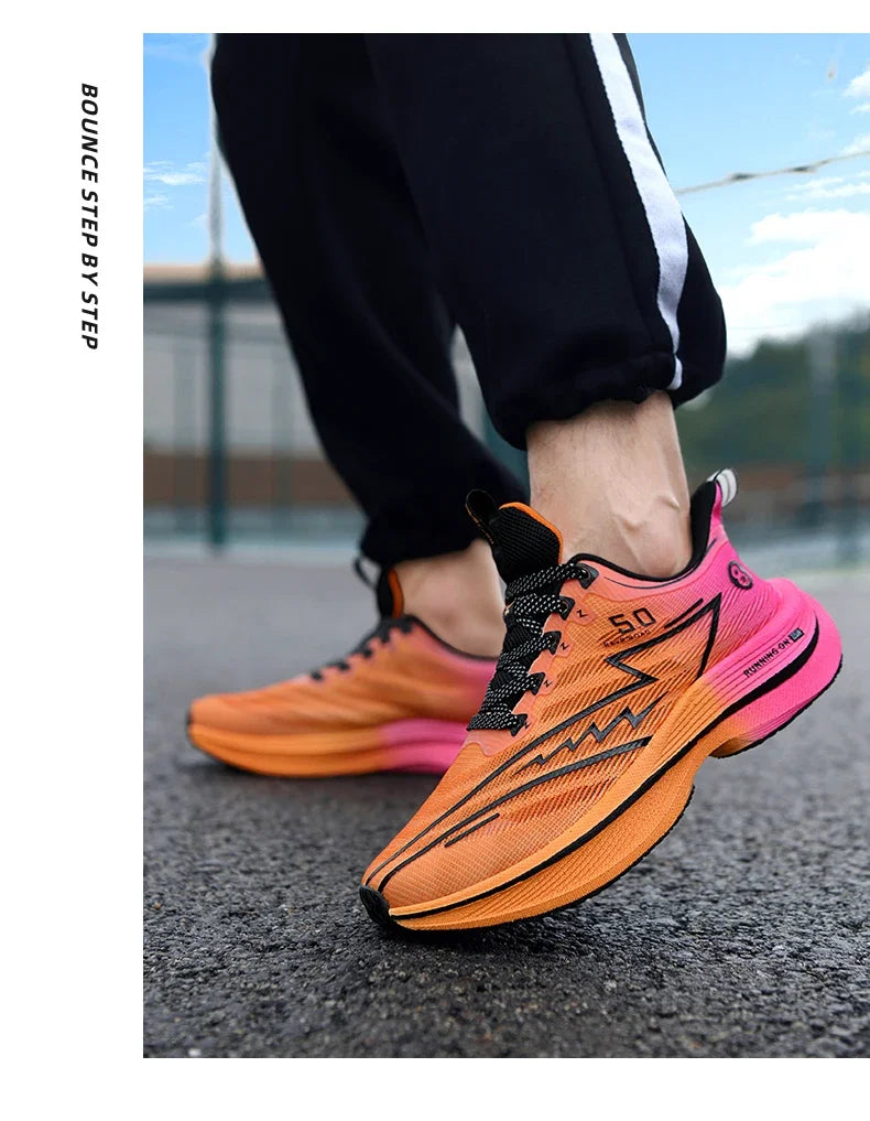 Men Sport Shoes Professional Cushioned Carbon Plate Running Shoes Breathable Lace-up Casual Sneakers Marathon Athletic Footwear