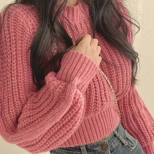 Lose Vintage Harajuku Laterne Langarm Frauen Pullover Koreanische Herbst Winter Strickwaren Weiche Warme Tops Chic Solide Femme Pullover