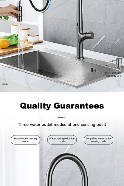 High-end gun gray brass kitchen faucet induction design single handle cold and hot dual control 2 function simple sink faucet