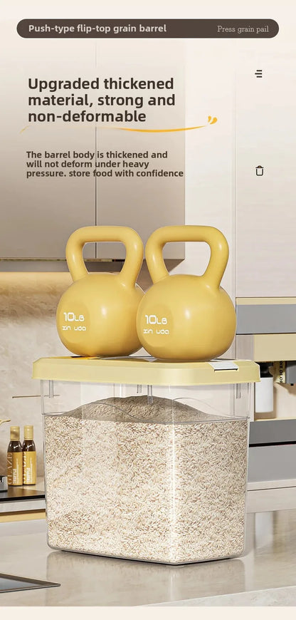 Food Grade Press to Open Seal Moisture Proof Insect Resistant Large Capacity Grain Storage Box Home Use Rice Tub for Grains.