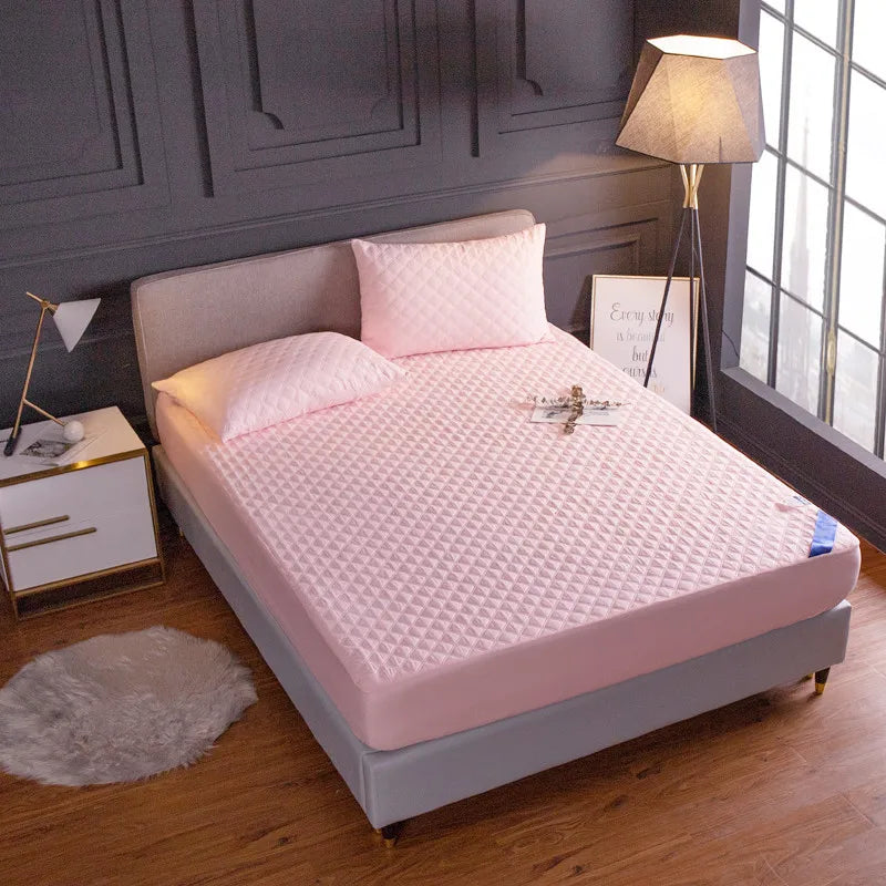 New Quilted Waterproof Mattress Cover Solid Color Waterproof Antibacterial Breathable Elastic Band Fixed Mattress Cover