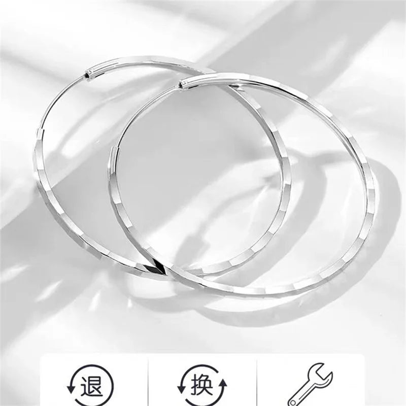 Senlissi - New Fashion18K Gold Plated Hoop Earrings For Women 925 Sterling Silver 2.0mm Fashion Earring Cерьги Kольца 3/4/5/6CM.