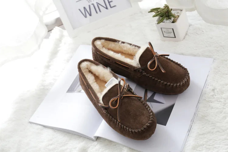 New 100% Natural Wool Genuine Leather Women Flat Winter shoes Women Moccasins Casual Loafers Plus Size Winter shoes