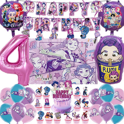 K Pop Dämonenjäger Party Ballon Kind Mädchen Alles Gute zum Geburtstag Party Dekoration Set 1-9. Nummer Ballon Banner Hintergrund Babyparty