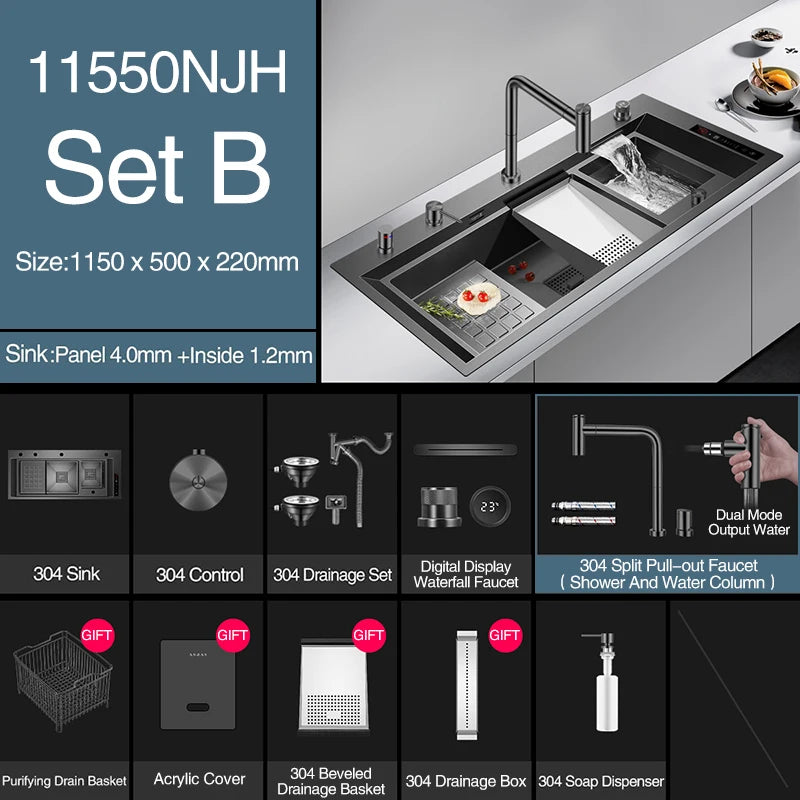 ASRAS Large Size Smart Purifying Kitchen Sink Handmade Step Sink Smart Purifying Kitchen Island Sinks 11550 NJH