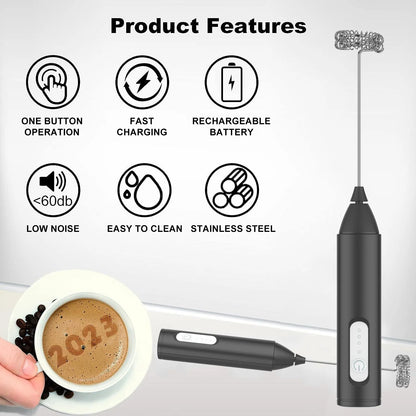 MINI Milk Frother USB Rechargeable 3 Speeds Foam Maker Coffee Whisk Mixer Electric Handle Blender Egg Beater.