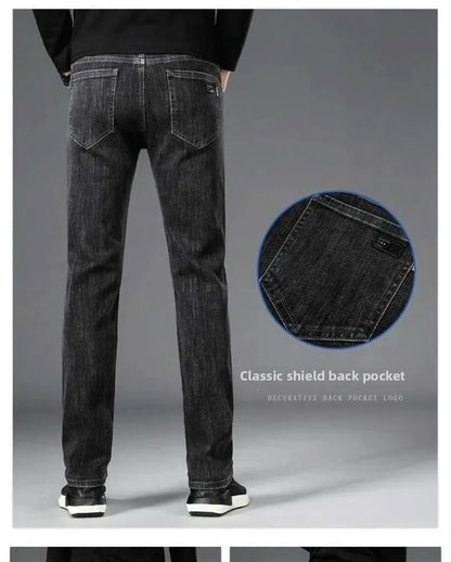 Loose Casual Jeans for Men Mid-aged Thick Winter Long Pants Business Style Straight Leg Spring Autumn Korean Version.