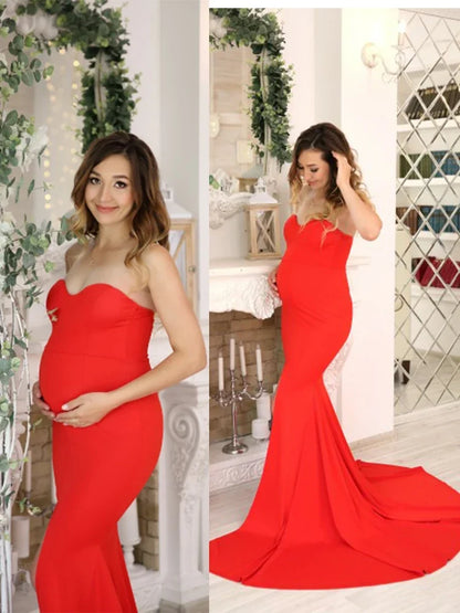 Sexy trägerloses langes schwarzes Maxikleid mit Vorderschlitz, nackte Schulter, rot, Damen-Abend-Sommer-Nachtkleid, Party, Umstandskleider