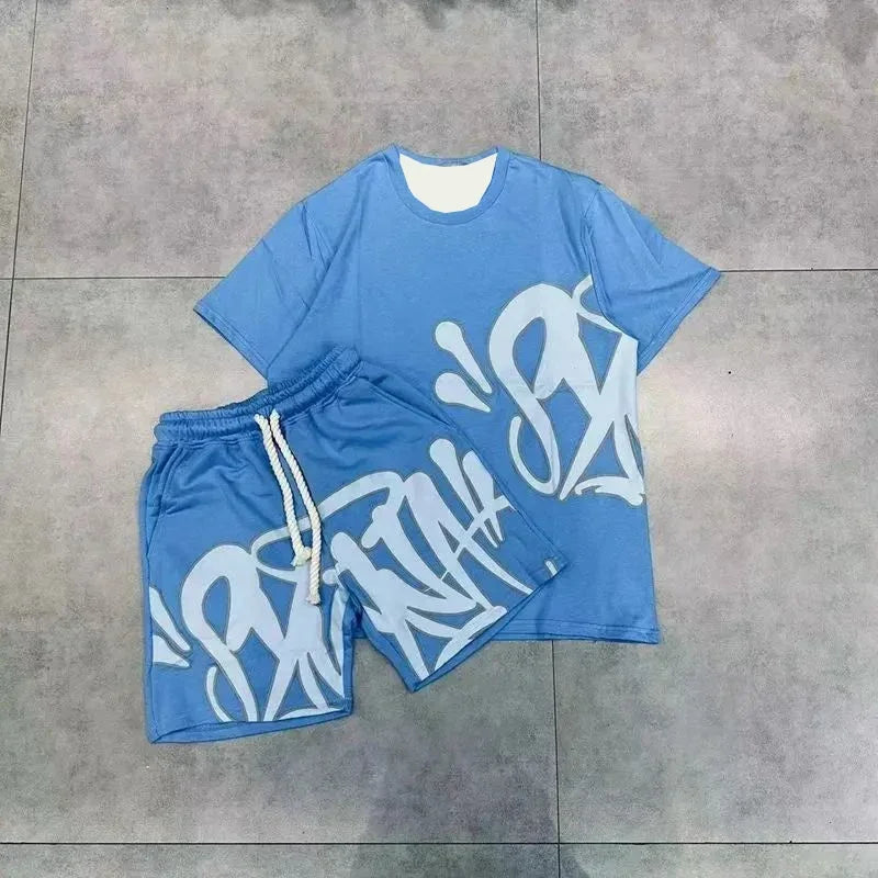 Men's Short Sleeve T-shirts Shorts Two Piece Sets Outdoor Run Training Clothing Summer Quick Drying Sweat-absorbing Sports Suit.