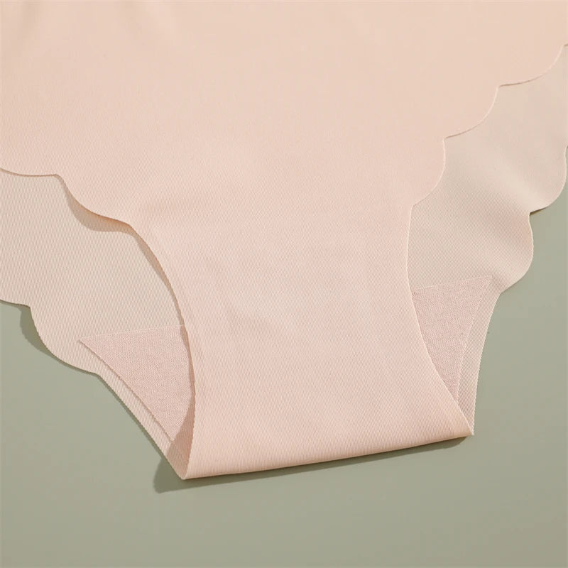 5PCS/Set Seamless Ruffle Waist Underwear for Women Sexy Ice Silk Breathable Panties Female Low Rise Stretchy Briefs Lingeries