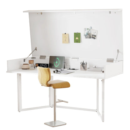 Klappbarer Schreibtisch 120×55cm – Multifunktional, faltbar, mit europäischen Steckdosen, Muschel-Design zum Verstecken des Unordnunges auf dem Schreibtisch – Geeignet
