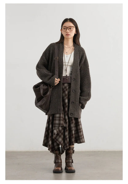 CHIC VEN Women Skirts A Line Retro Loose High Waist Irregular Color Plaid Frosted Half Body Long Ladies Skirt Winter 2025.