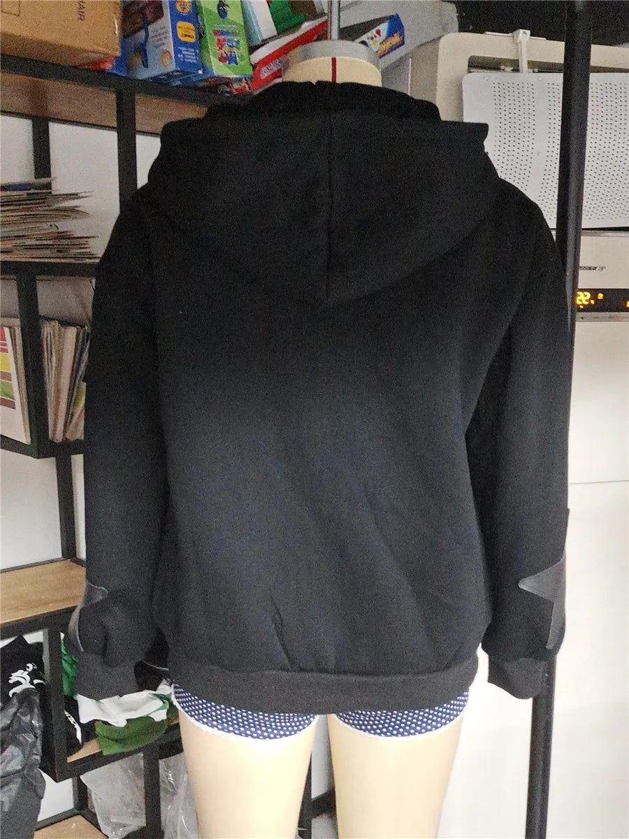 Y2K Vintage Star Print Hooded Hoodie for Women Casual Loose Long Sleeve Zip Up Drawstring Sweatshirts Autumn Spring Coat Street.