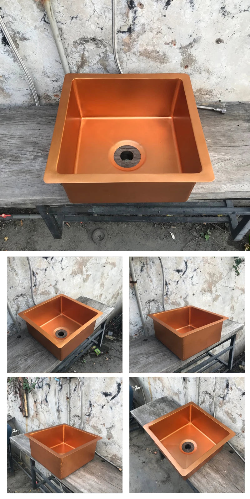 40x40x18cm Copper Single Bowl Drop-In Kitchen Sink Bar Sink