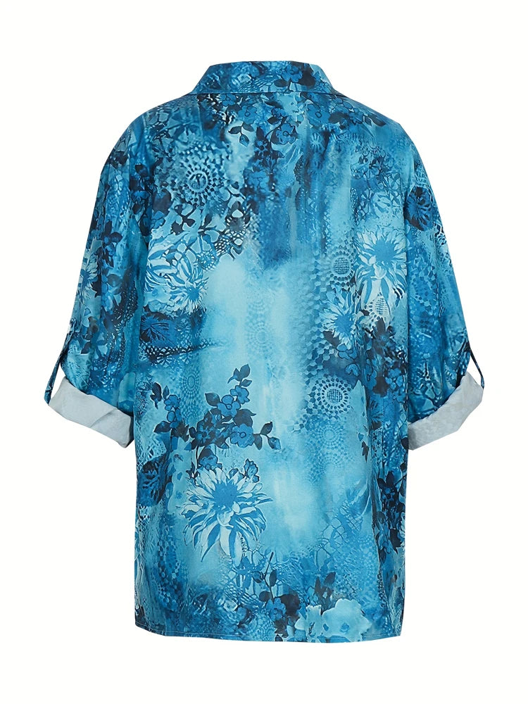 Plus Size 2025 New Fashion Ladies Button Shirt Summer Autumn Long Sleeve T Shirt Tops Business Casual Floral Shirt.