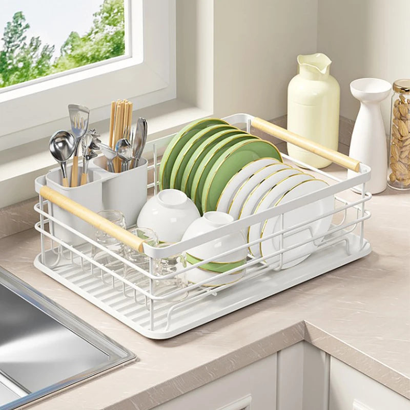 Countertop Kitchen Single-layer Plate Shelf Drain Bowl Rack Multi-functional Tableware Metal Storage Rack.