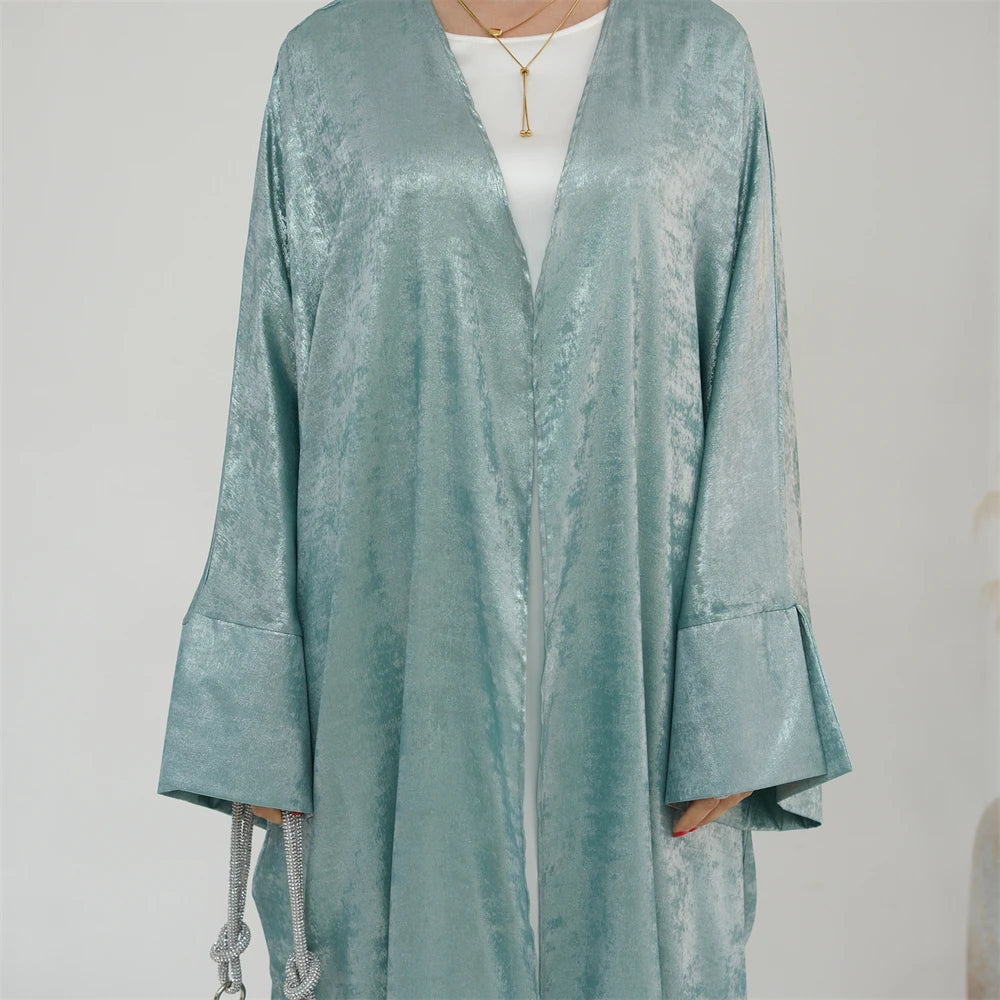 Ramadan Eid Shiny Satin Open Kimono Abaya Damen Dubai Luxury Muslim Kebaya Abayas For Women Kaftan Dress Islamic Clothing Femme.