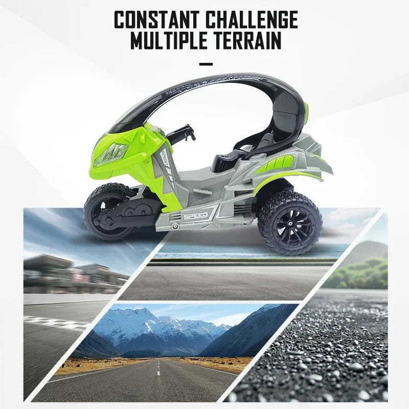 Electric RC Motorcycle Car Spray RC Stunt Toys Remote Control Drift Stunt Three Wheel Motorcycle with LED Lights for Kids Gifts.