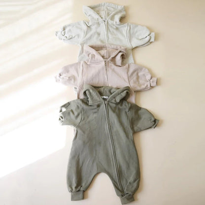 2024 Baby Kapuze Reiß verschluss Bodysuit Neugeborene Jungen und Mädchen Bergsteiger Anzug einfarbig Bodysuit Long Fit Sport Kletter anzug