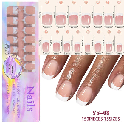 150Pcs/Box Acrylic Press on Nails Full Cover Fake False Tips Soft Gel Extension T-shaped Oval Capsule Almond Sculpted Salon DIY.