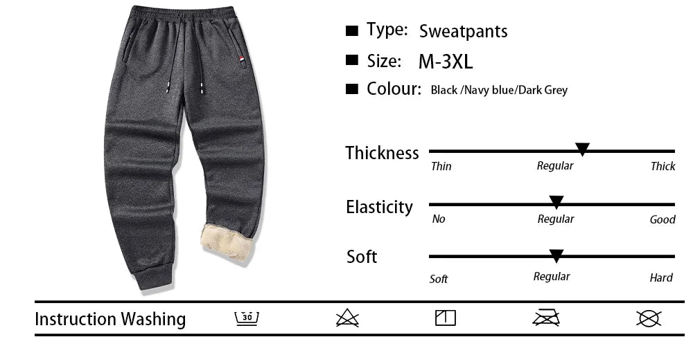 Men's Thicken Fleece Thermal Long Pants Winter Lambswool Warm Trousers Casual Jogging Drawstring Pants Male Sweatpants.