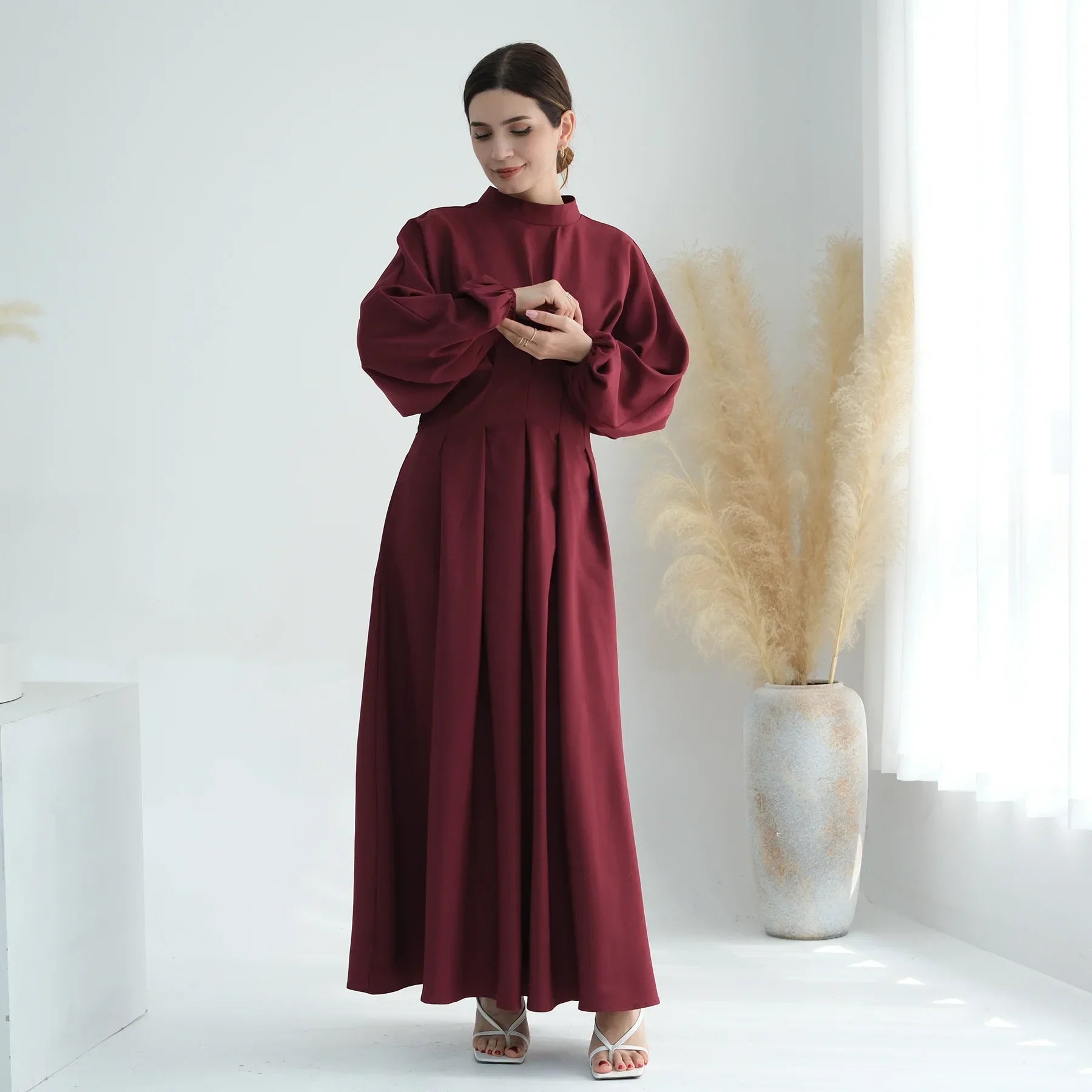 Elegant Muslim Dress Ramadan Pleated Abaya for Women Slim Waist Long Dress Islamic Clothing Muslim Eid Party Dresses Hijab Robe.