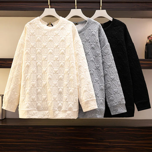 150Kg Plus Größe frauen Fehlschlag 157 Frühling Herbst Neue Liebe Drucken Lose Schlanke Sweatshirt Schwarz Grau Haut 6XL 7XL 8XL 9XL 10XL