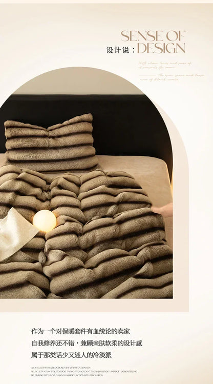 Winter Thick Warm Luxury Bedding Set Include Quilt Cover Sheet Pillowcase Solid Color Coral Velvet Soft Queen Duvet Cover Set.