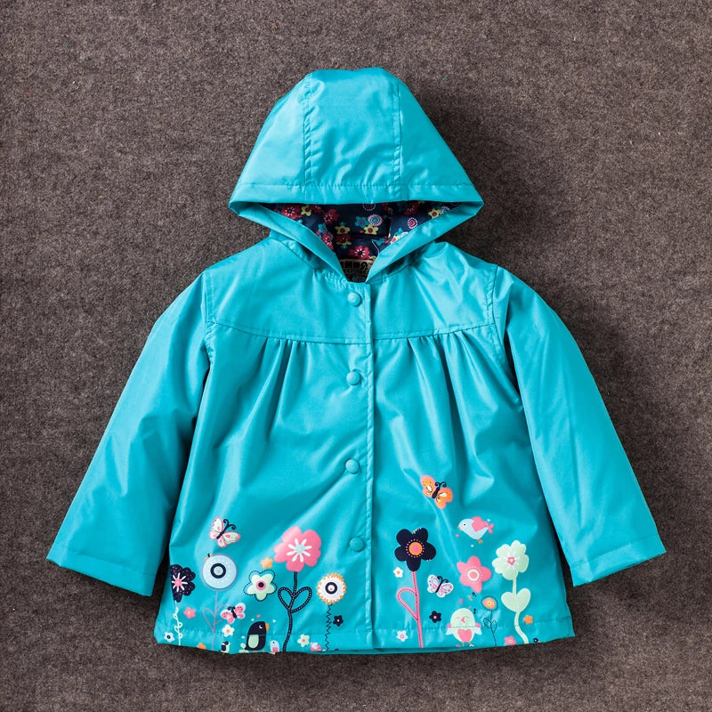 Spring Autumn Waterproof Girls Clothing Sets Flower Pattern Raincoat Coat + Pant 2Pcs Girls Suits 2 3 4 5 6 Years Kids Clothes.
