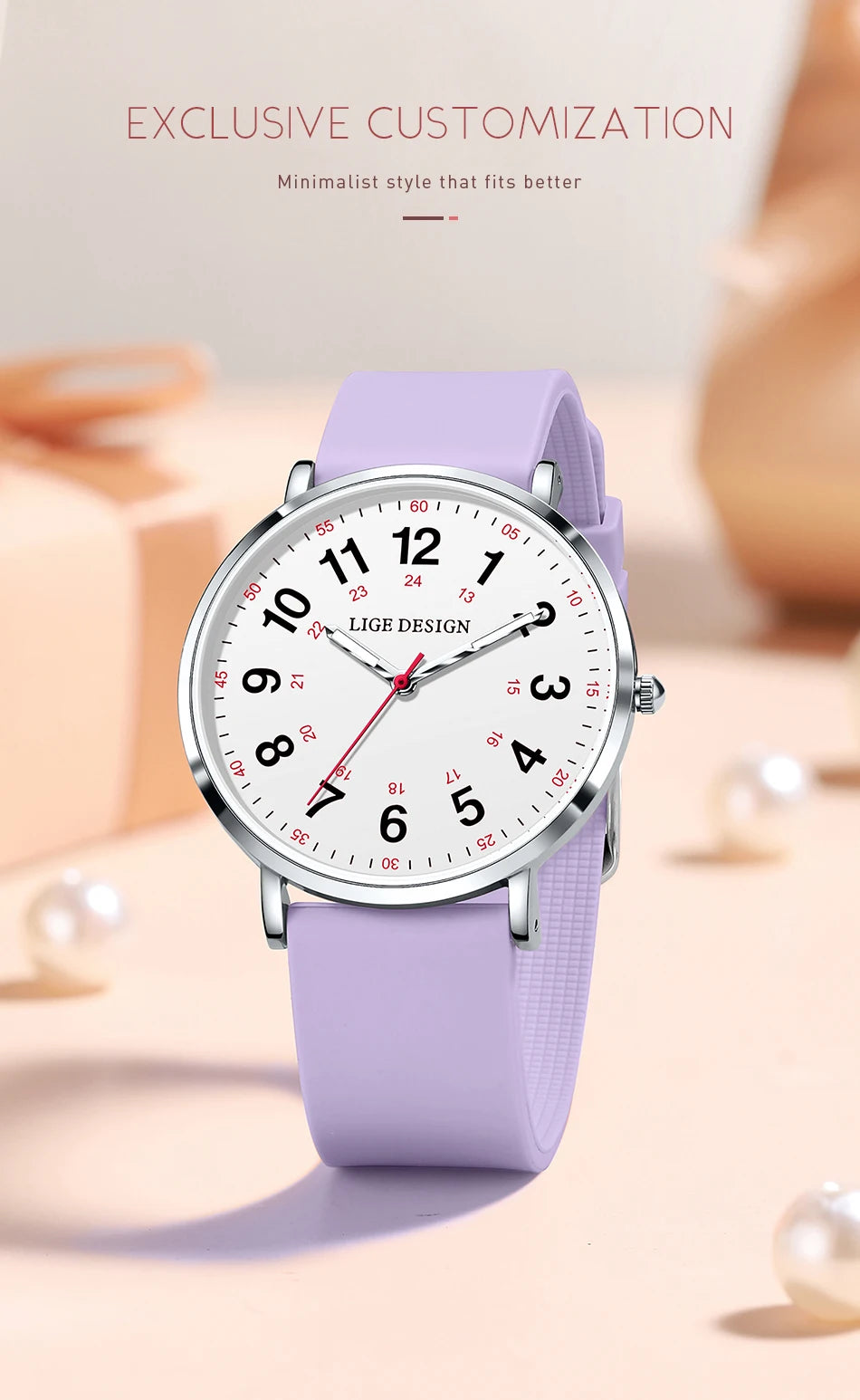 LIGE Fashion Elegant Watches for Woman Ladies Candy Color Silicone Casual Luminous Waterproof Dress Quartz Women's Wristwatches.