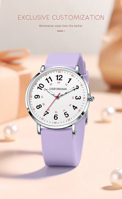 LIGE Fashion Elegant Watches for Woman Ladies Candy Color Silicone Casual Luminous Waterproof Dress Quartz Women's Wristwatches.