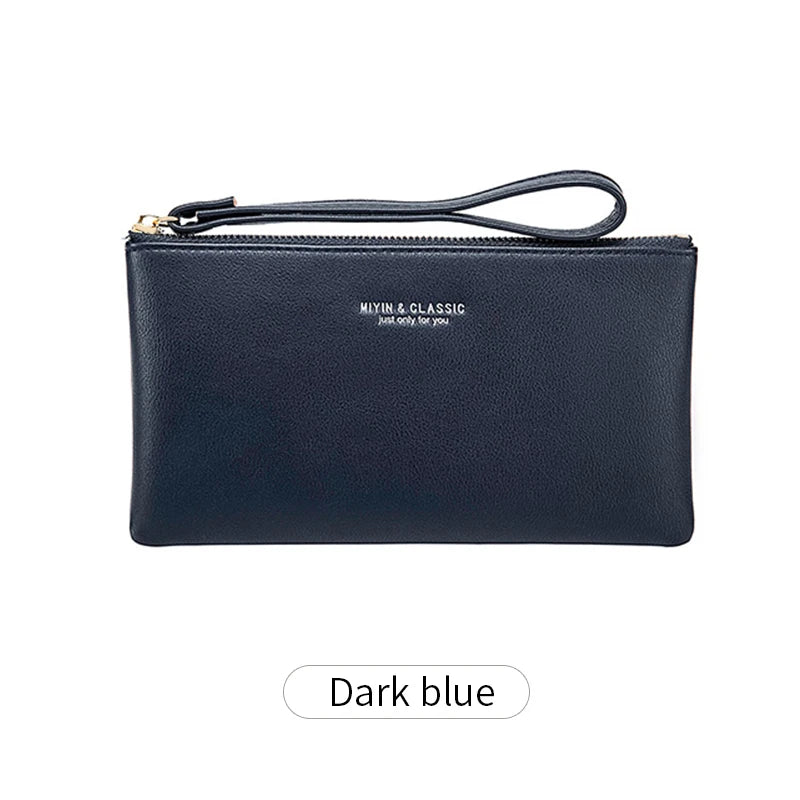 Simple Solid Color Thin Long Wallet PU Leather Large Capacity Zipper Wallet Classic Fashion Womens Handbag Can Hold Mobile Phone