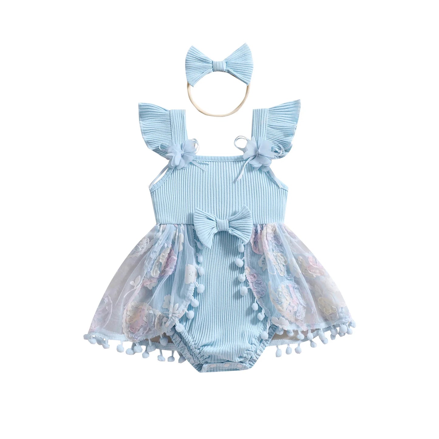 0-18M Kleinkind Baby Mädchen Sommer Strampler Kleid Nette Rüschen Ärmellose Square Neck Blume Body mit Stirnband Set neugeborene Kleidung