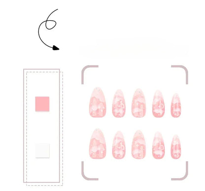 24Pcs Pink Cloud Sweet Star Moon Acrylic Nails Press on Almond Wearable Full Cover False Nails Art Tips Fingernail Beauty.