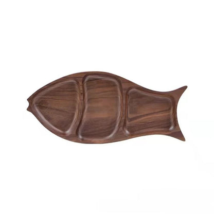 Wooden Leaf Shaped Fish Shaped Nut Tray Divided Plate Fruit Bread Pastry Tray Japanese Tableware.