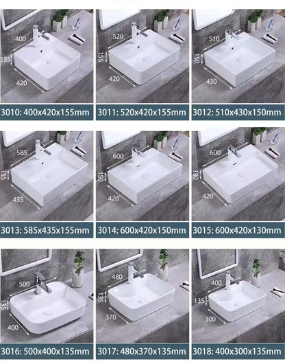 Hotel Commercial Square Weiß Keramik Aufsatzwaschbecken Waschtisch Waschtisch Porzellan Multi-Size für Badezimmer Balkon