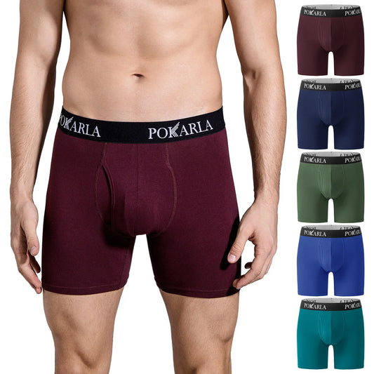 POKARLA 5 Stück Herren-Boxershorts aus Baumwolle, offene Fliege, U-Beutel, weiche, atmungsaktive Herrenunterwäsche, ohne Etikett, sexy Unterhose, elastisches Höschen