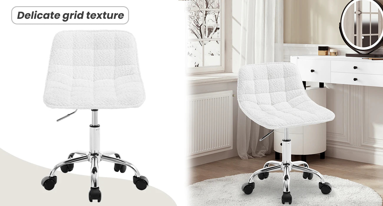 WOLTU Drehbarer Bürostuhl aus Samt, Make-up-Arbeitsstuhl, Ankleidehocker mit Rückenlehne, höhenverstellbarem, gepolstertem Sitz